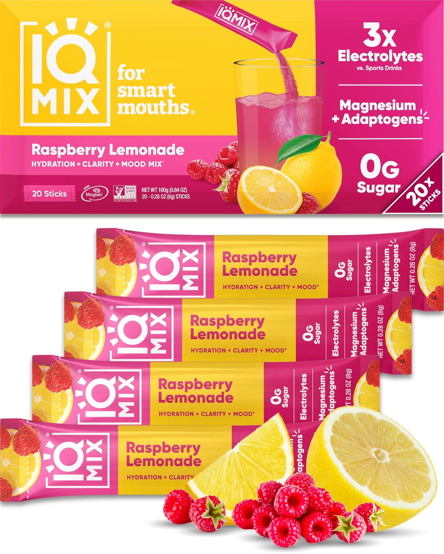 IQMIX Electrolyte Powder, Variety, 20-Count | Sugar-Free Hydration Mix | Hydration for Mind + Body | Magnesium L-Threonate, Lion's Mane, Adaptogens | Supports Clarity + Recovery | Clean Ingredients
