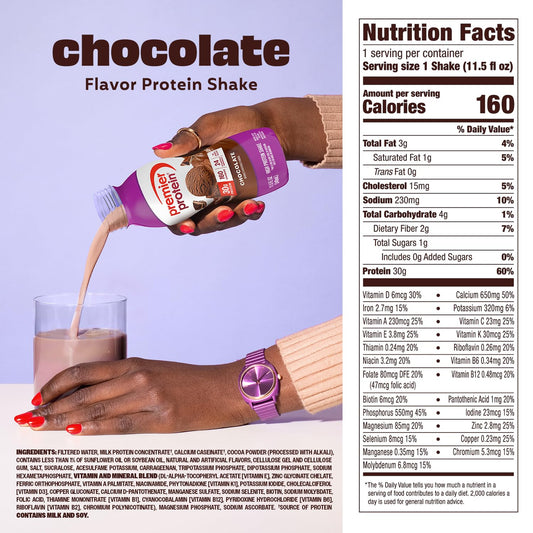 Premier Protein Shake, Chocolate, 30g Protein, No Added Sugar, 24 Vitamins & Minerals to Support Immune Health, Gluten-Free,11.5 fl oz (12 Pack)