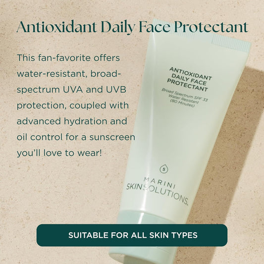 Marini SkinSolutions Antioxidant Daily Face Protectant - Broad-Spectrum SPF 33 Sunscreen - Water Resistant (80 Minutes) - Cruelty Free - Made in the USA - 2 oz