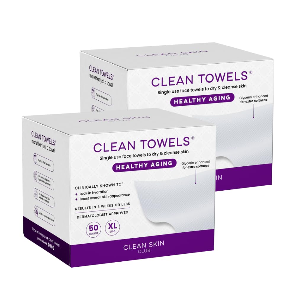 Reduces Fine Lines and Wrinkles in 6 weeks or Less, CLEAN SKIN CLUB Healthy Aging Clean Towels® XL, Disposable Face Towels, XL - 1 Pack (50 count)