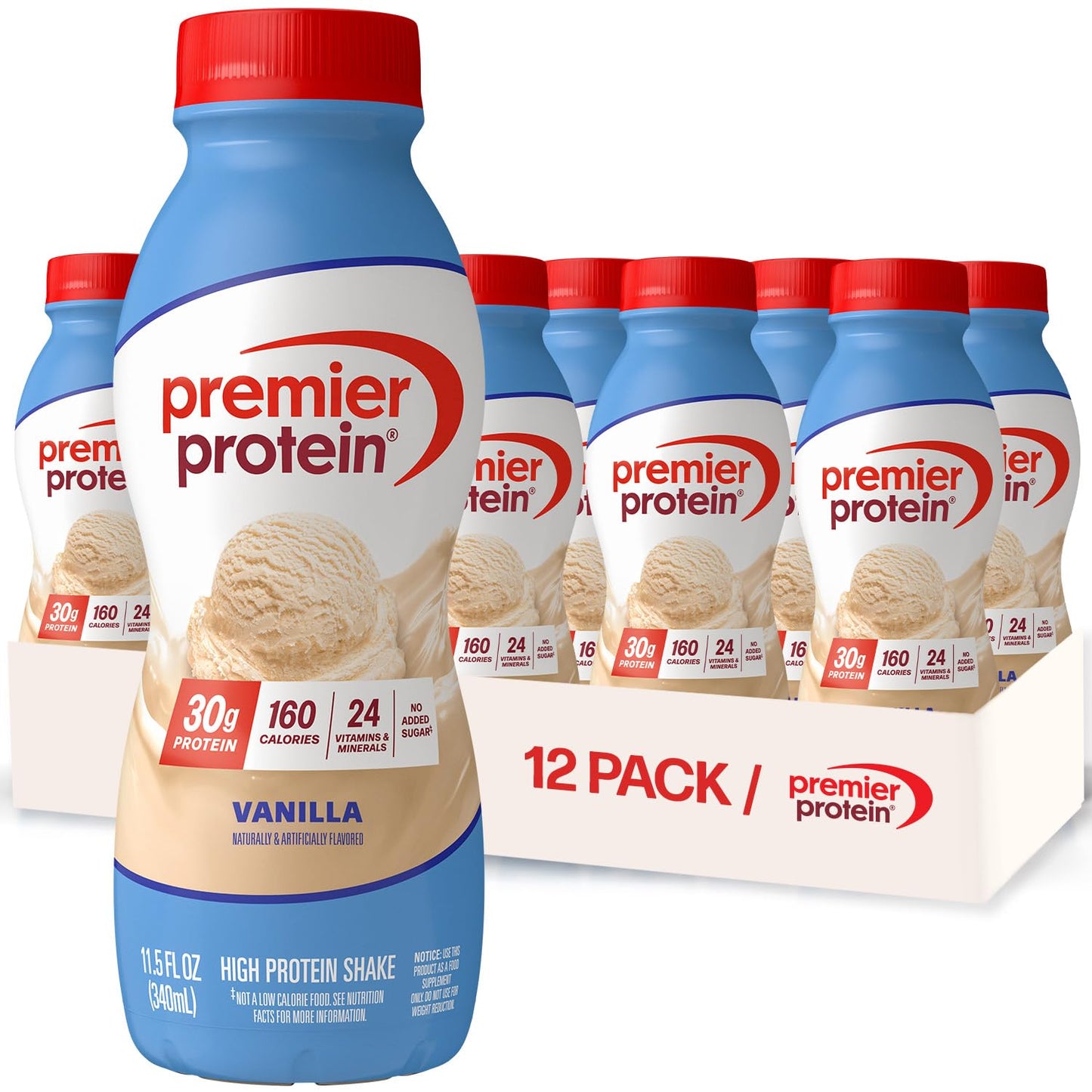 Premier Protein Shake, Chocolate, 30g Protein, No Added Sugar, 24 Vitamins & Minerals to Support Immune Health, Gluten-Free,11.5 fl oz (12 Pack)