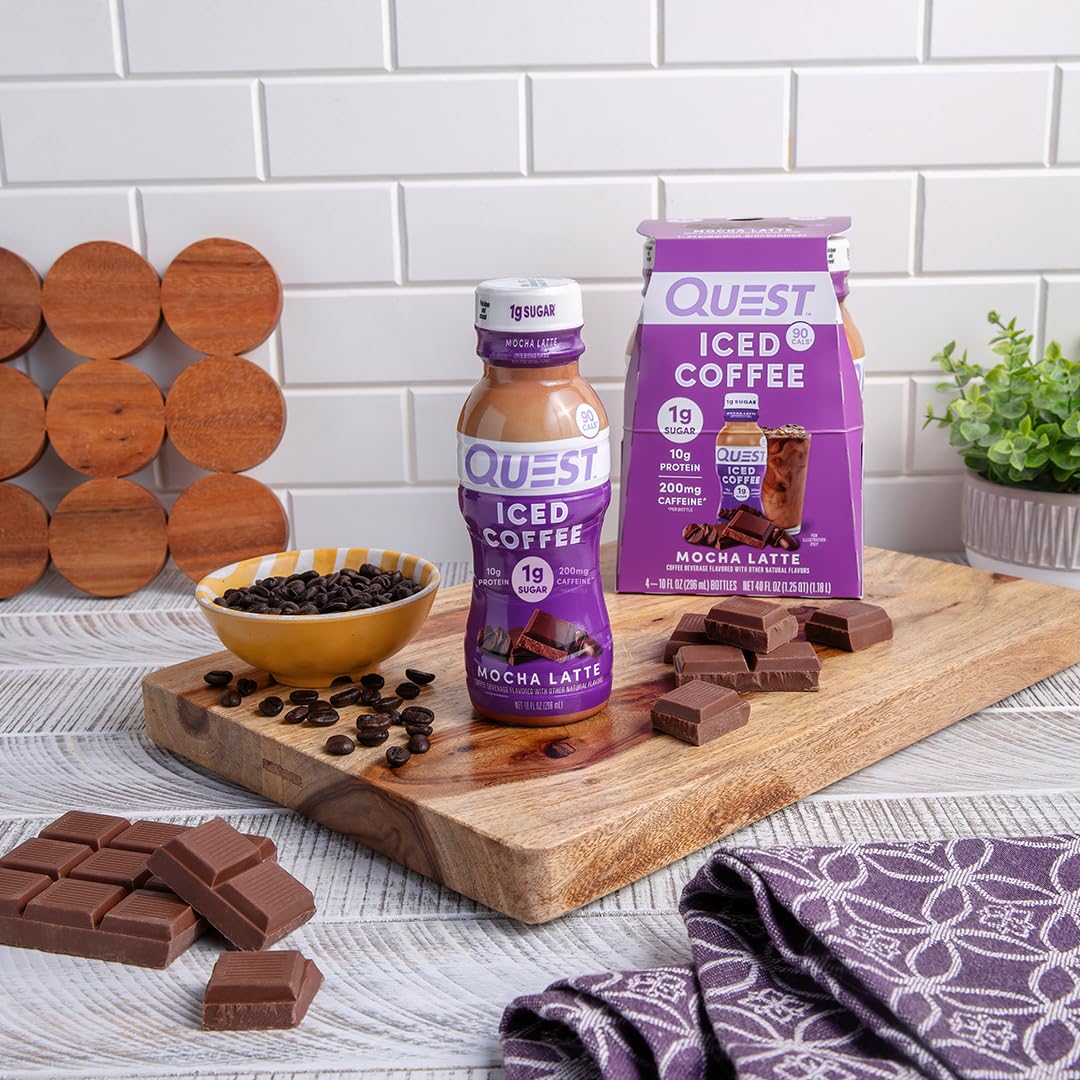 Quest Nutrition Iced Coffee,Mocha Latte,1g Sugar,10g Protein,90 calories,200mg of caffeine,(Pack of 24)