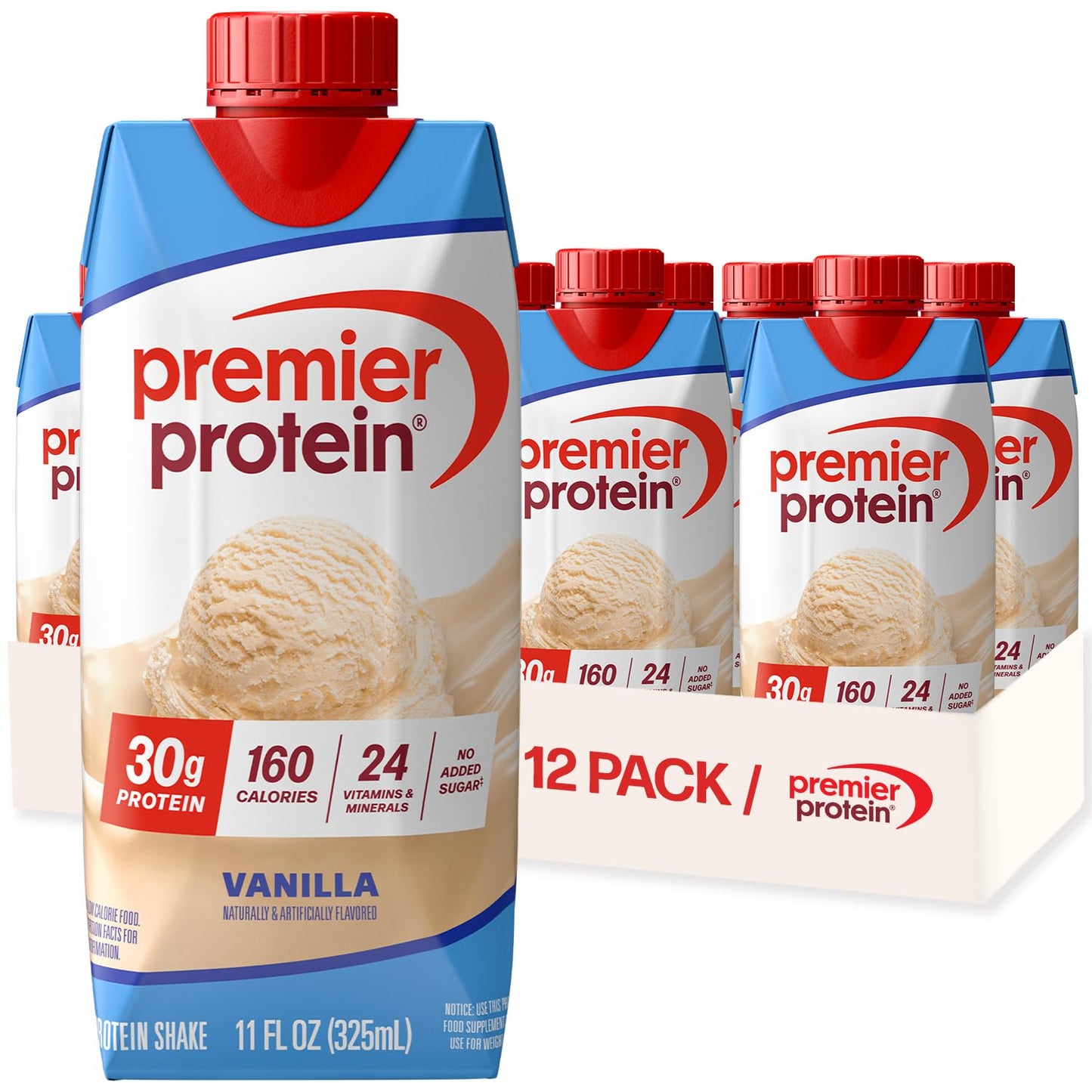 Premier Protein Shake, Café Latte with Caffeine for Energy – 30g Protein, No Added Sugar, 24 Vitamins & Minerals to Support Immune Health, 11 fl oz, 12 Pack