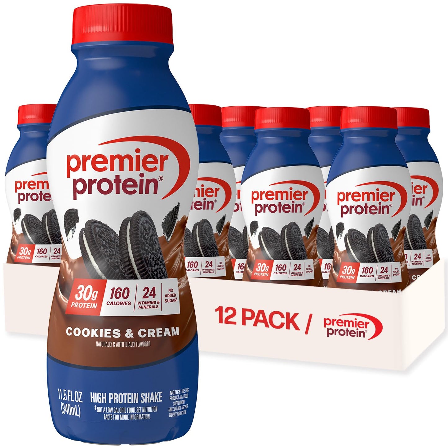 Premier Protein Shake, Chocolate, 30g Protein, No Added Sugar, 24 Vitamins & Minerals to Support Immune Health, Gluten-Free,11.5 fl oz (12 Pack)