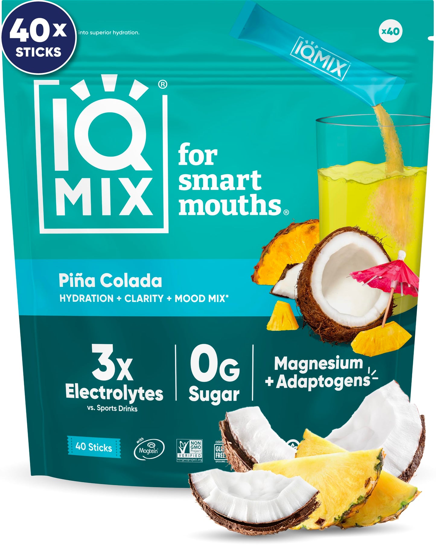 IQMIX Electrolyte Powder, Variety, 20-Count | Sugar-Free Hydration Mix | Hydration for Mind + Body | Magnesium L-Threonate, Lion's Mane, Adaptogens | Supports Clarity + Recovery | Clean Ingredients
