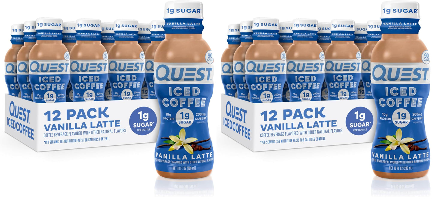 Quest Nutrition Iced Coffee,Mocha Latte,1g Sugar,10g Protein,90 calories,200mg of caffeine,(Pack of 24)