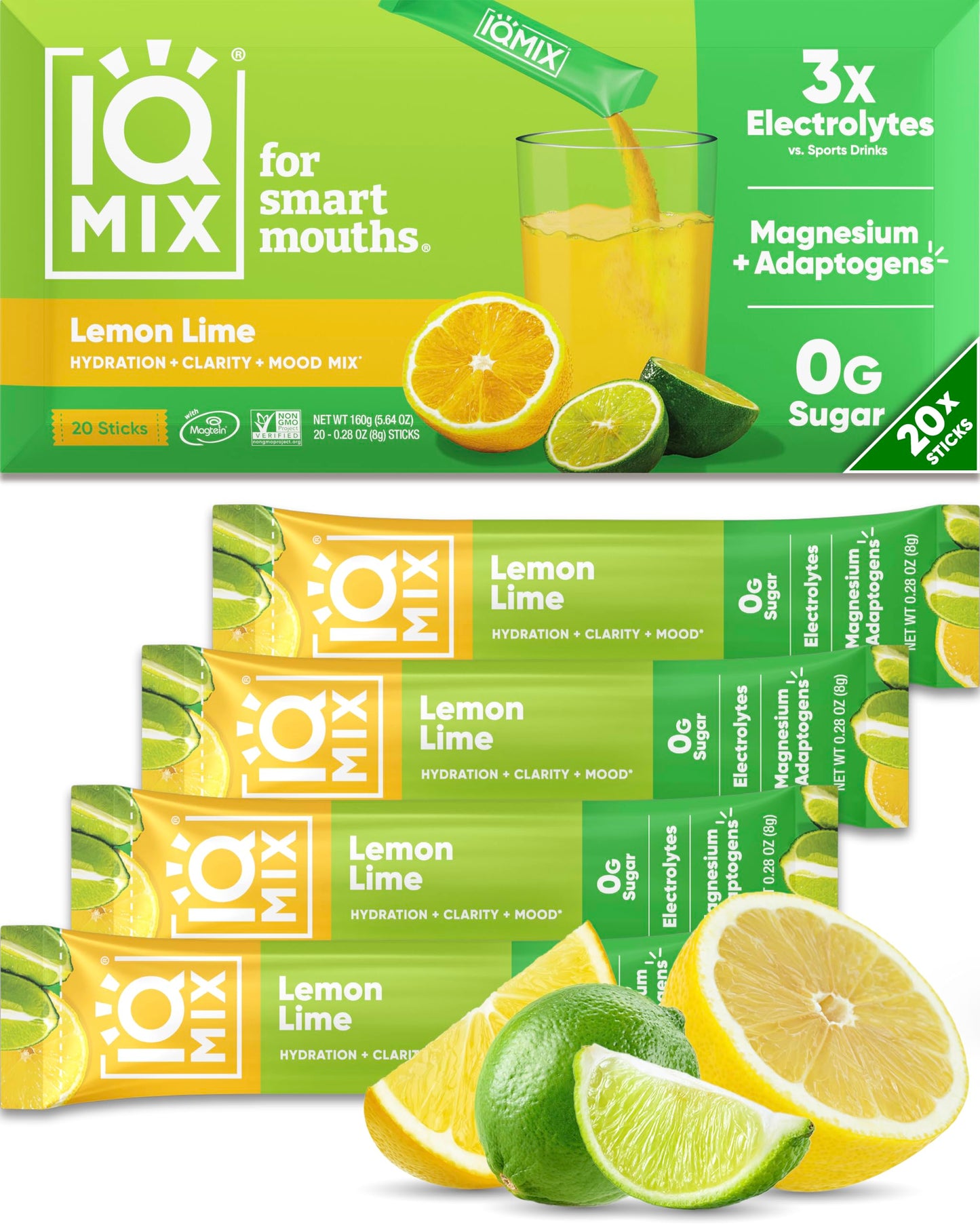 IQMIX Electrolyte Powder, Variety, 20-Count | Sugar-Free Hydration Mix | Hydration for Mind + Body | Magnesium L-Threonate, Lion's Mane, Adaptogens | Supports Clarity + Recovery | Clean Ingredients