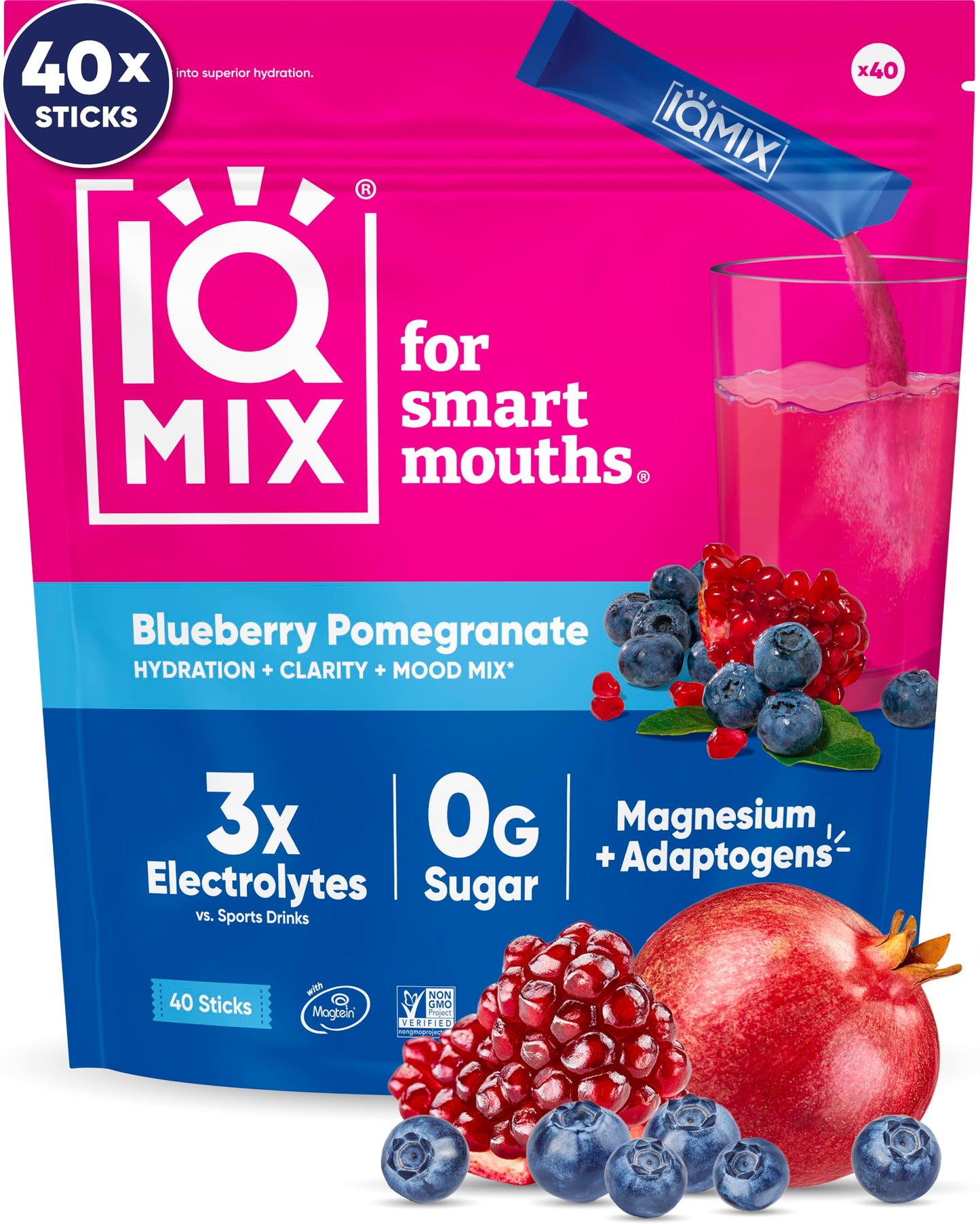 IQMIX Electrolyte Powder, Variety, 20-Count | Sugar-Free Hydration Mix | Hydration for Mind + Body | Magnesium L-Threonate, Lion's Mane, Adaptogens | Supports Clarity + Recovery | Clean Ingredients