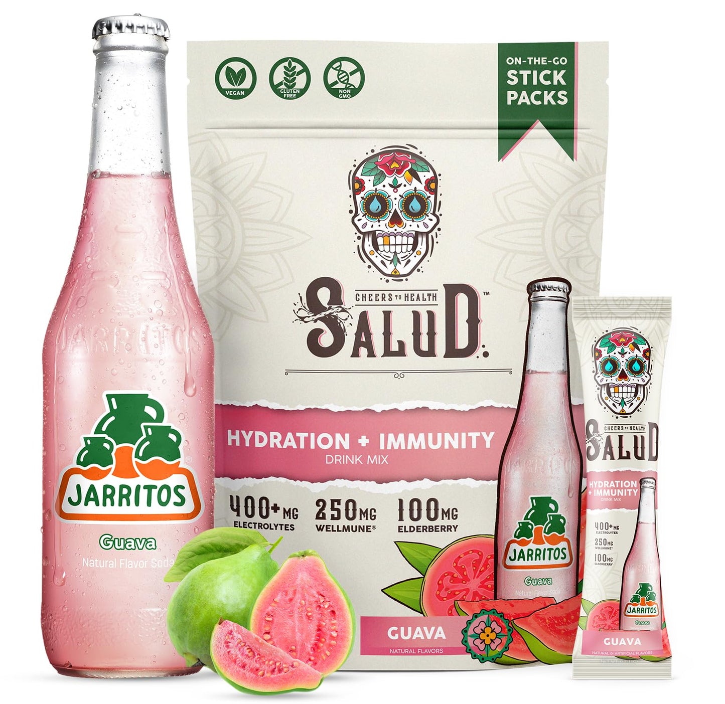 Salud 2-in-1 Hydration Packets + Immunity Electrolytes Powder, Horchata - Agua Fresca Drink Mix, Elderberry, Dairy & Soy Free, Non-GMO, Gluten Free, Vegan, Low Calorie, 1g Sugar (15 Servings)