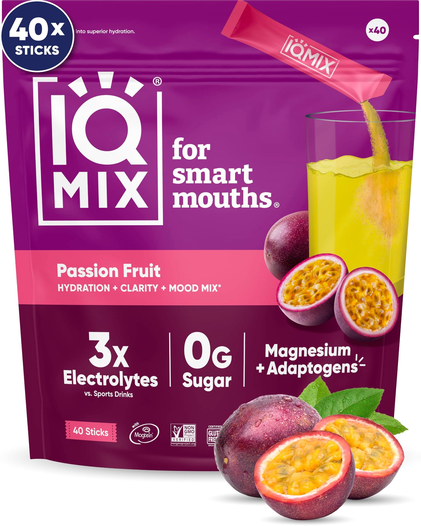 IQMIX Electrolyte Powder, Variety, 20-Count | Sugar-Free Hydration Mix | Hydration for Mind + Body | Magnesium L-Threonate, Lion's Mane, Adaptogens | Supports Clarity + Recovery | Clean Ingredients