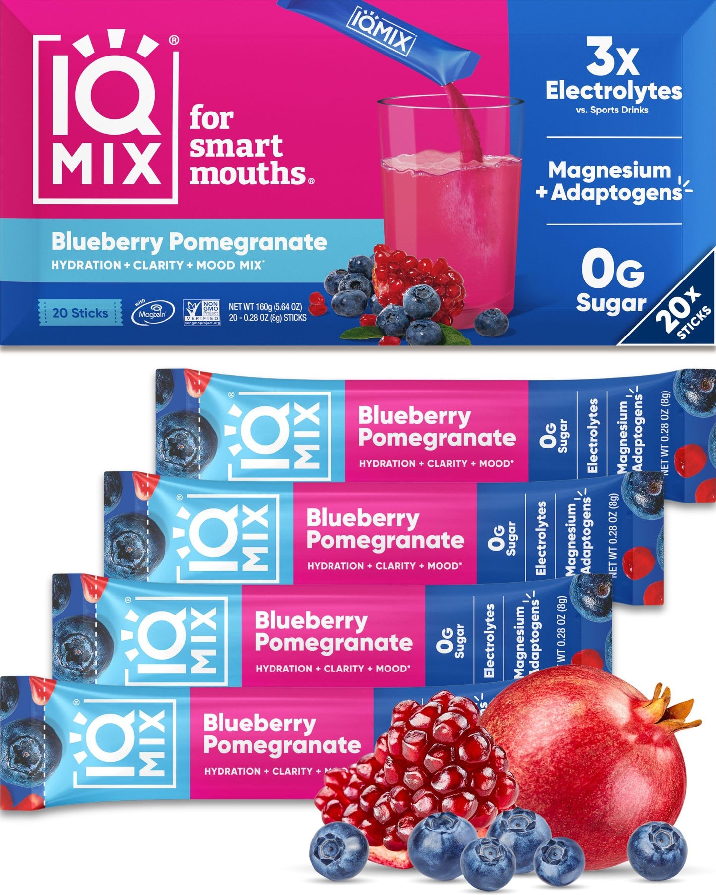 IQMIX Electrolyte Powder, Variety, 20-Count | Sugar-Free Hydration Mix | Hydration for Mind + Body | Magnesium L-Threonate, Lion's Mane, Adaptogens | Supports Clarity + Recovery | Clean Ingredients